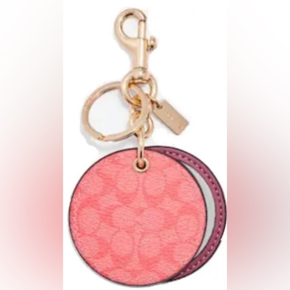 27
Coach Mirror Key Chain/Bag Charm In Signature, Pink Lemonade, gold, leather